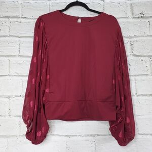 Parker & Quinn puff sleeve blouse top maroon medium